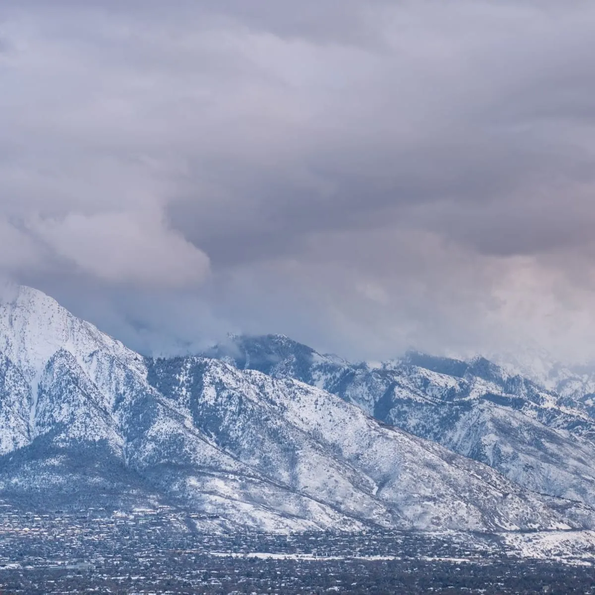Snow-covered Wasatch Mountains above the Salt Lake Valley